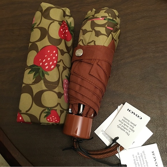 Mini Umbrella In Signature Wild Strawberry Print 🍓 - Picture 2 of 5